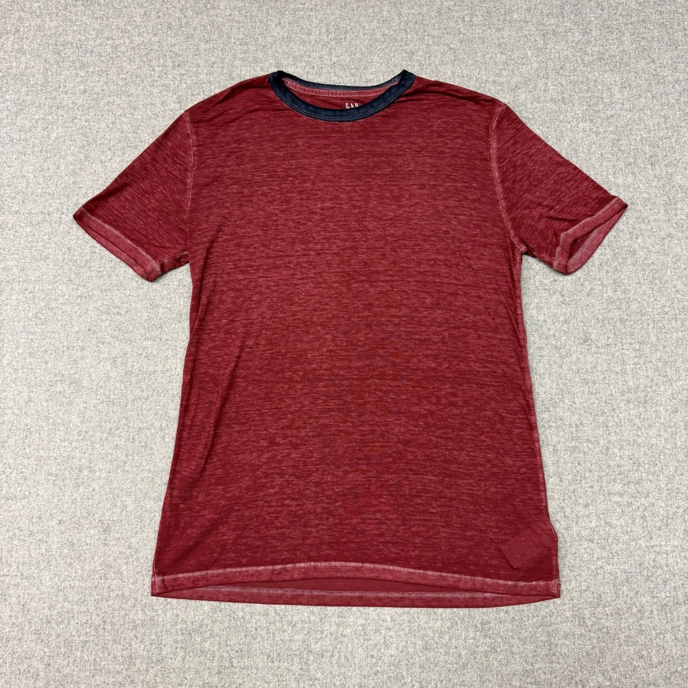 Gap | Ringer T-Shirt | Small | Burgundy Red | Slub Knit Contrast Crew Neck Tee